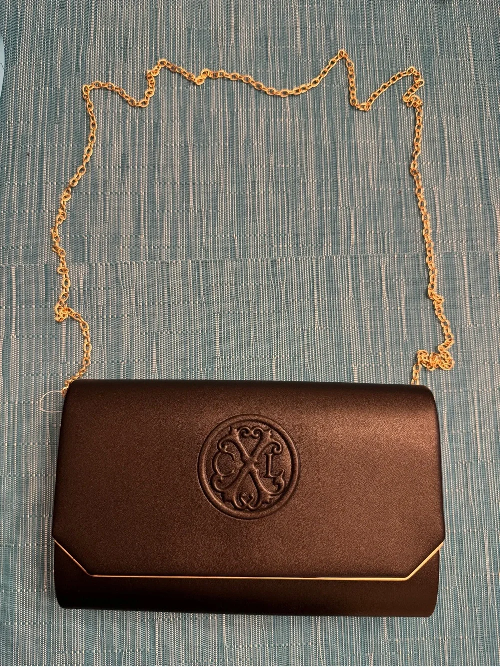CXL by Christian Lacroix Black Clutch Detachable Chain Strap Gold Snap 9”x6”